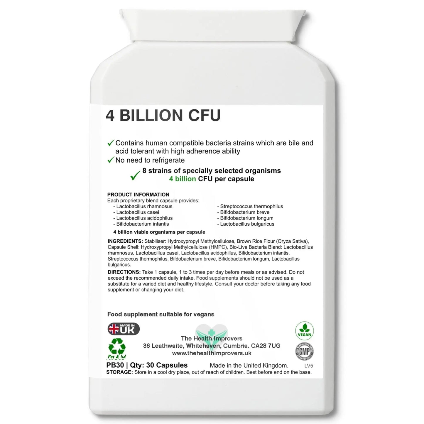 4 Billion CFU Probiotics for Digestion Gut Health & Bloating Supplement Capsules - The Health Improvers