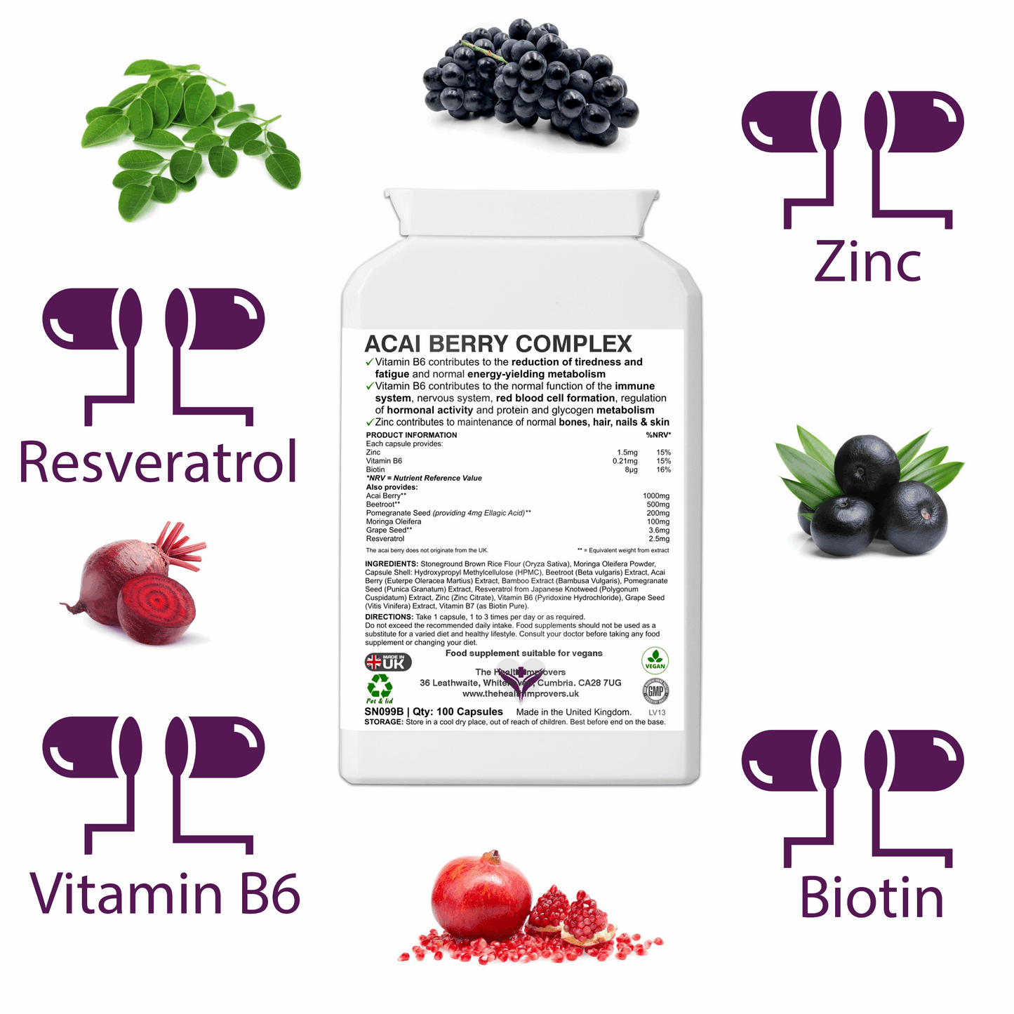 Acai Berry Complex | Antioxidants, Immunity, Energy, Hair & Skin Supplement The Health Improvers