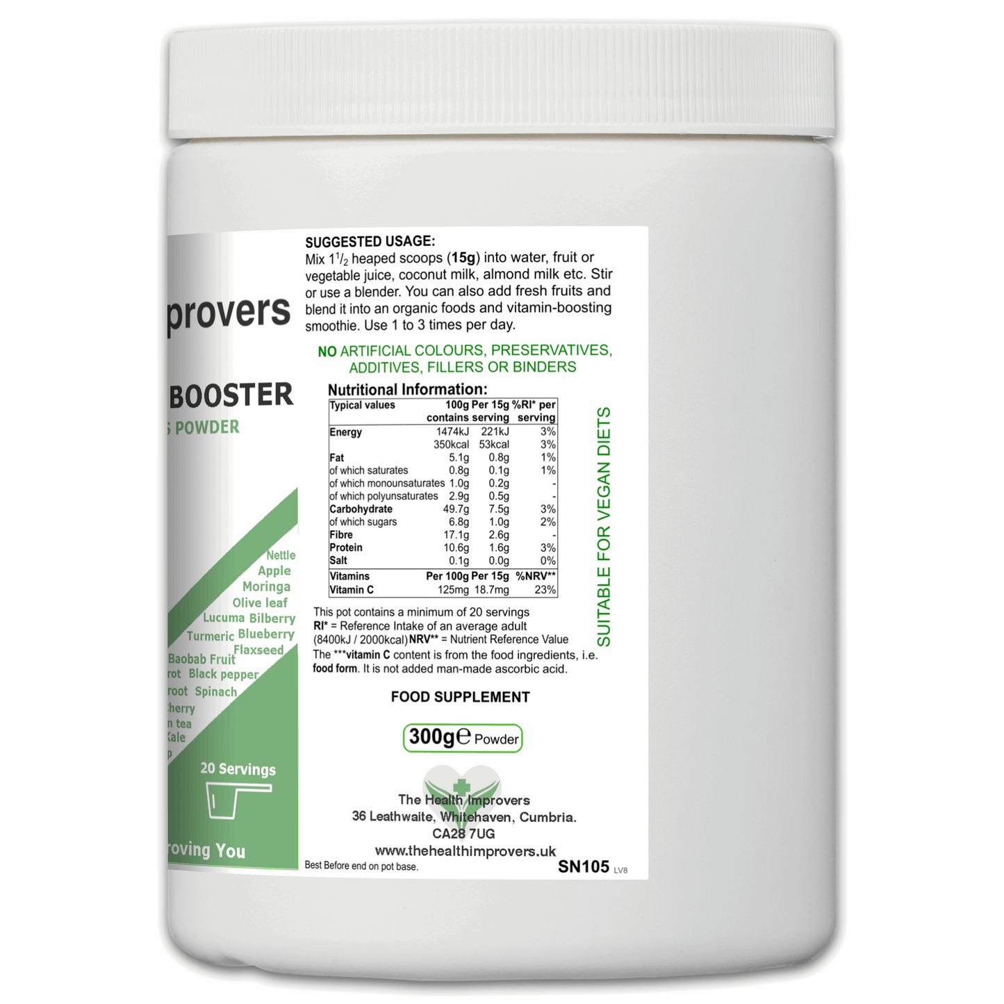 Organic Vegan Daily Nutrient Booster – Superfood Greens, Fruits, Mushrooms & Herbs The Health Improvers