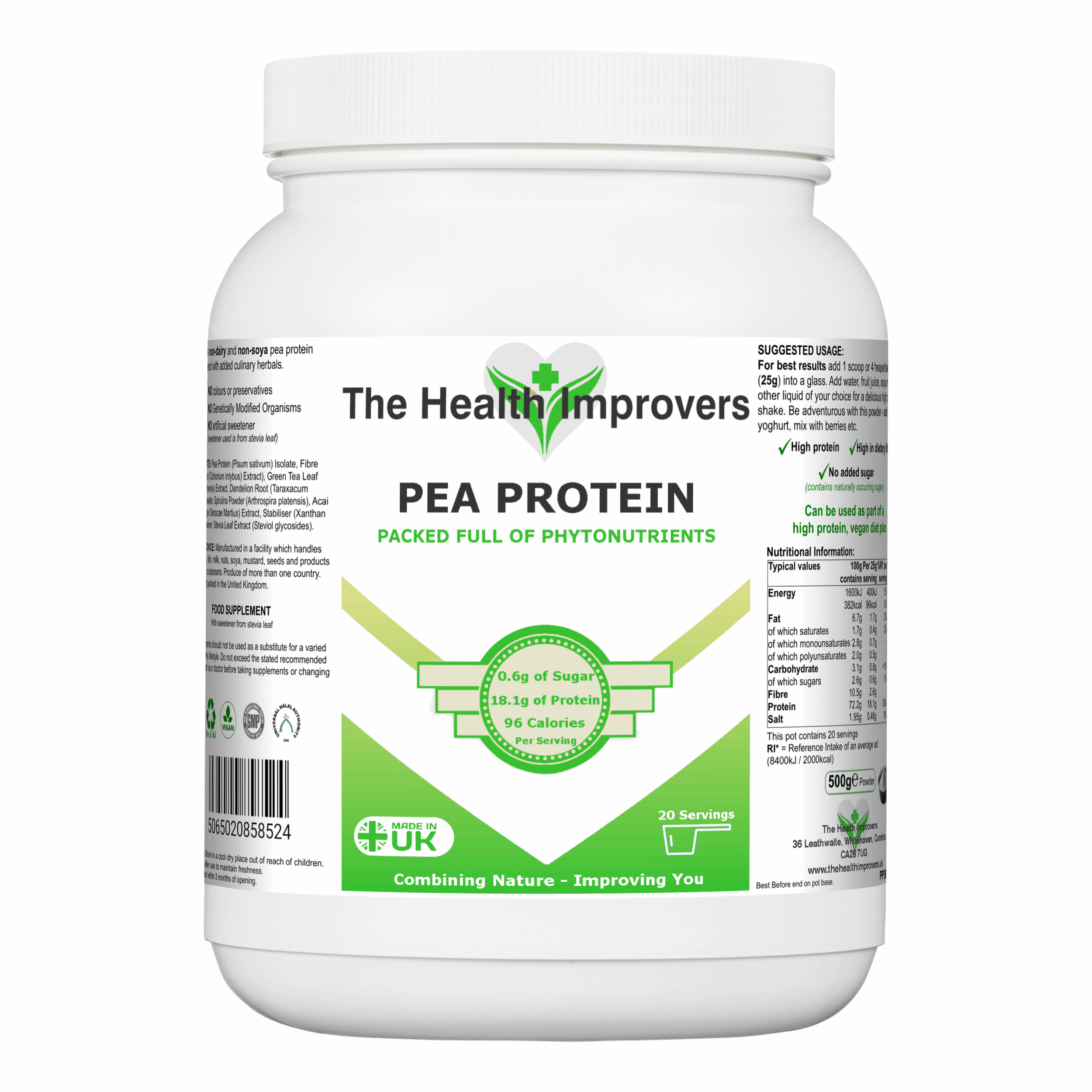 Pea Protein – Plant-Based Protein & Superfood Blend with Spirulina, Chicory & Acai The Health Improvers