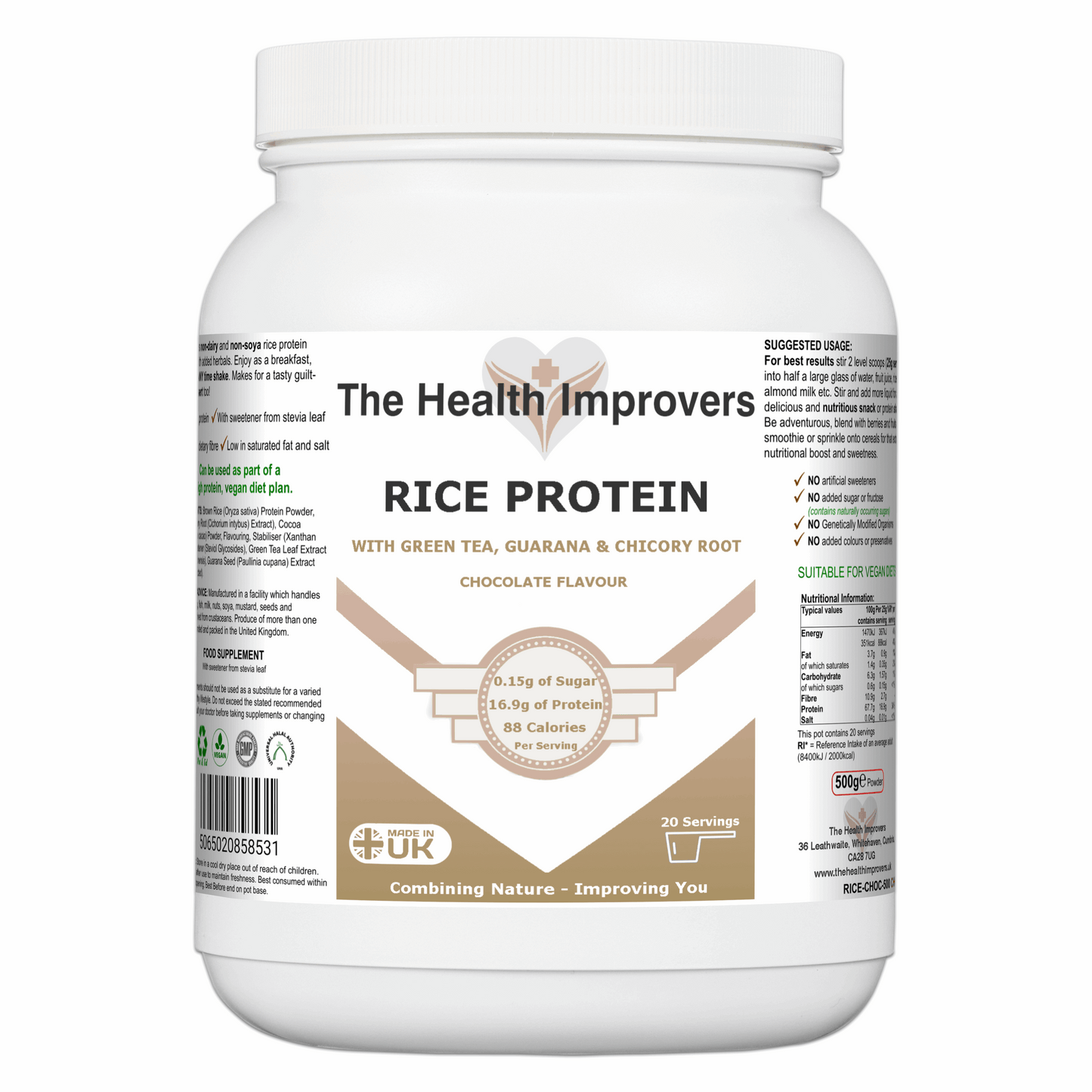Rice Protein Powder – Vegan with Chicory, Green Tea & Guarana The Health Improvers