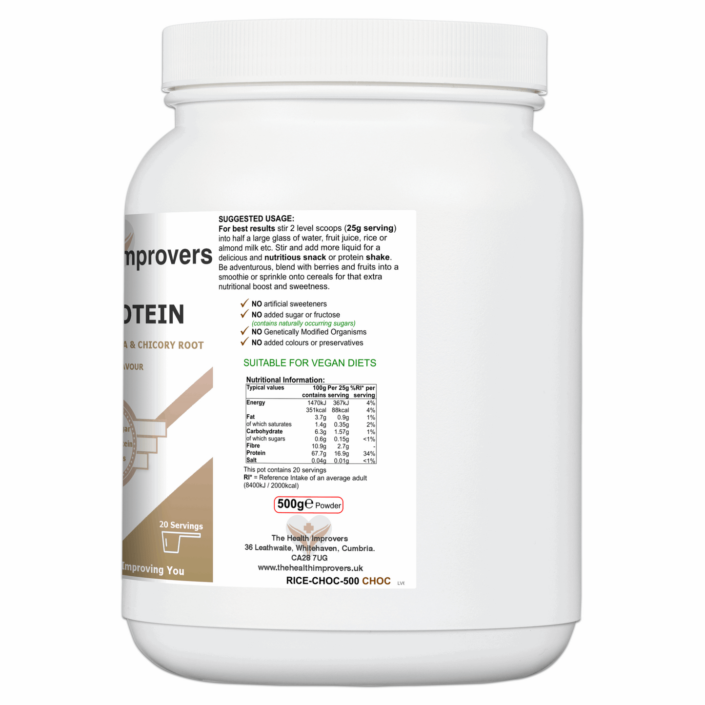 Rice Protein Powder – Vegan with Chicory, Green Tea & Guarana The Health Improvers