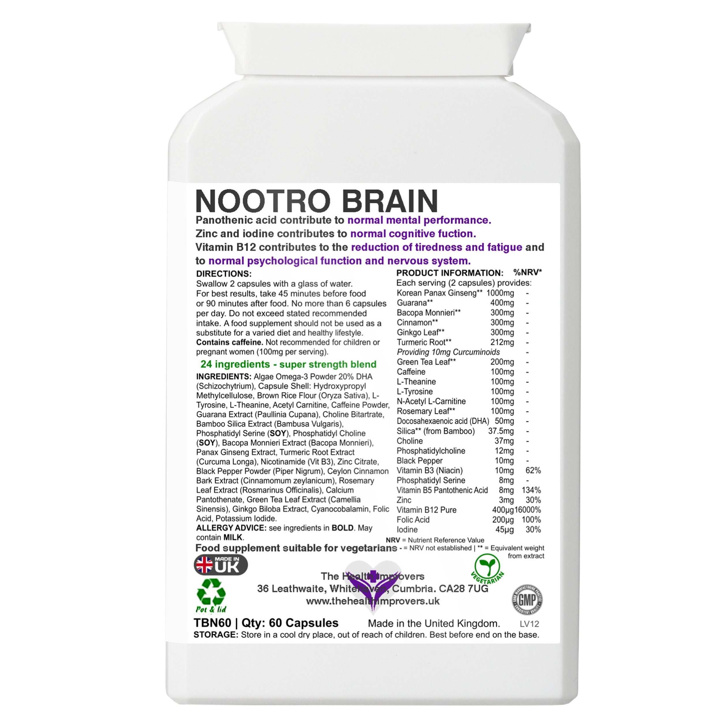Nootro Brain | Natural Nootropic Brain Supplement | Focus | Memory | Clarity The Health Improvers