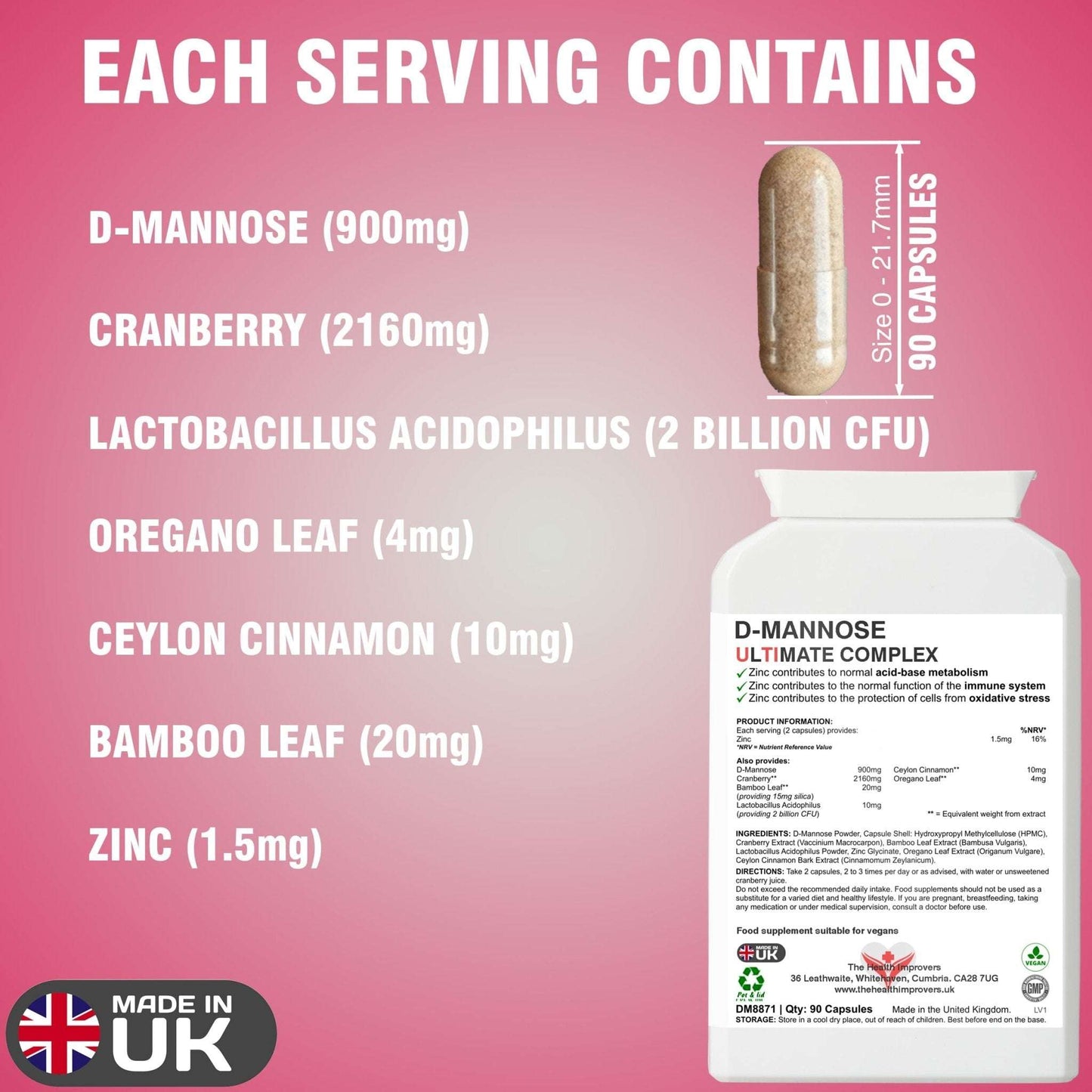 D - Mannose & Cranberry Ultimate Complex Supplement | Vegan | - The Health Improvers