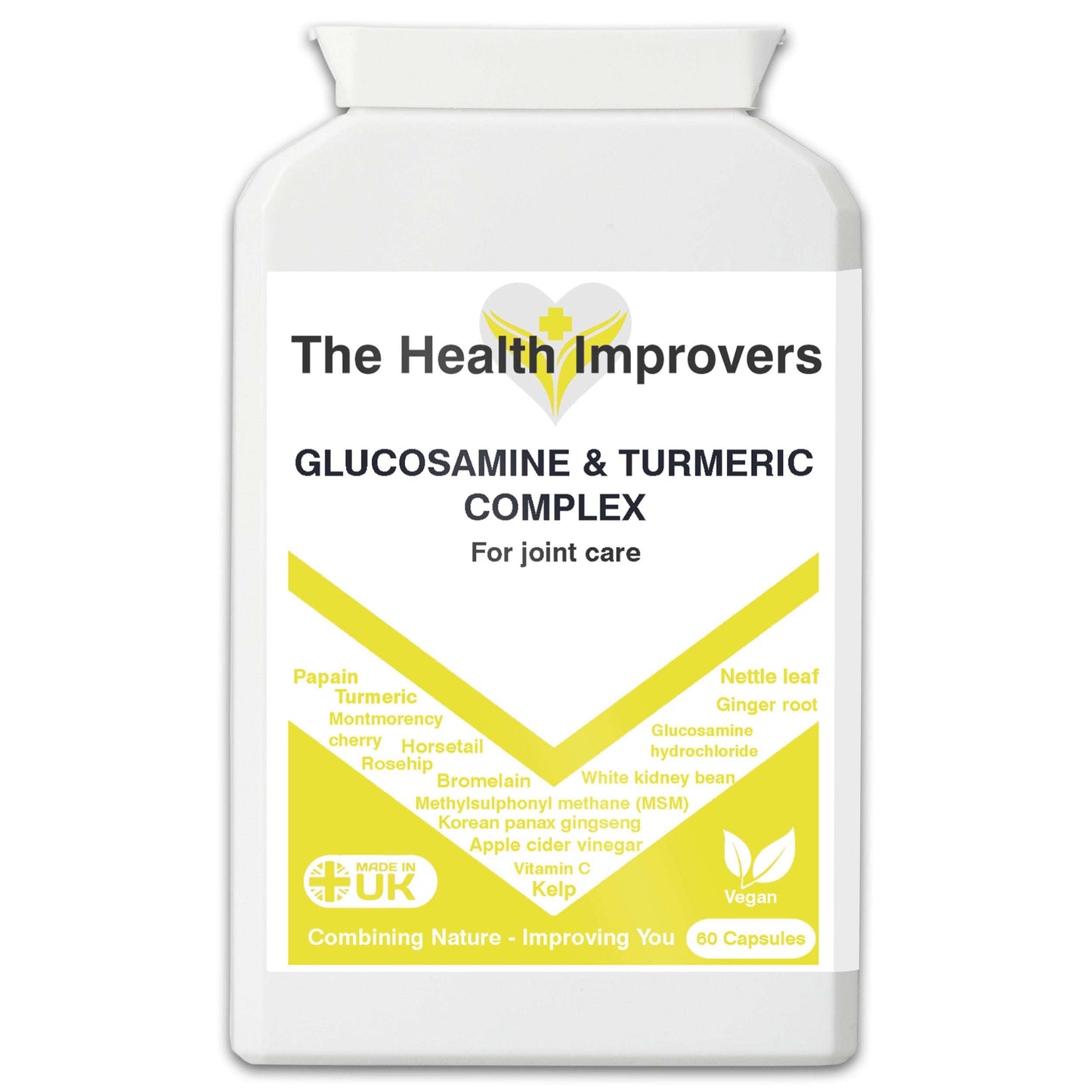 Glucosamine & Turmeric Complex Supplement | Improved Joint Care | Vegan | The Health Improvers