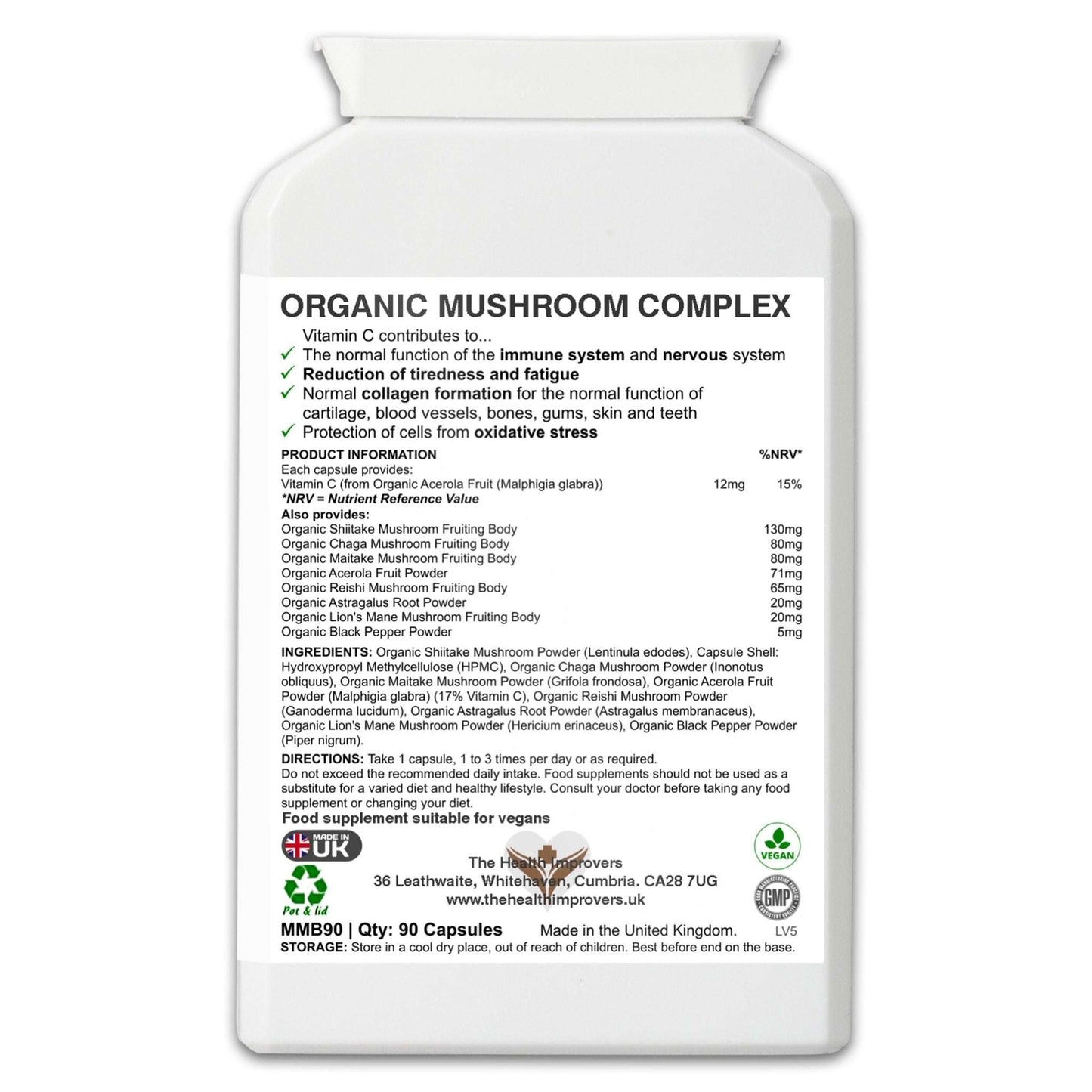 Organic Mushroom Complex Supplement | Made in UK - The Health Improvers
