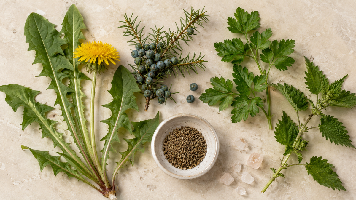 Dandelion, juniper, nettle, magnesium and vitamin B6 used in water-balance supplement labels