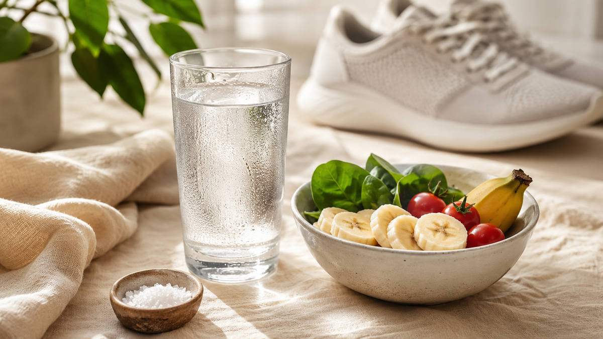 Walking, hydration, lower-salt meals and leg elevation as everyday water-balance habits