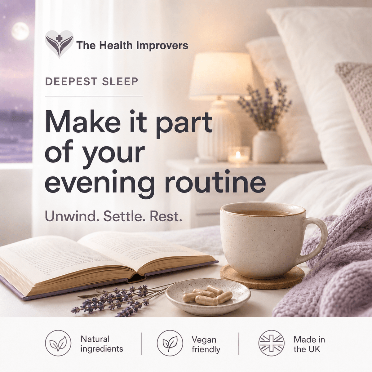 Person awake in bed with racing thoughts, illustrating practical ways to wind down at night