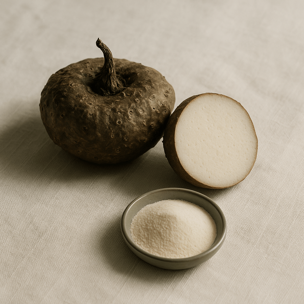 Glucomannan powder illustrating the authorised GB weight-loss claim and its dosing conditions