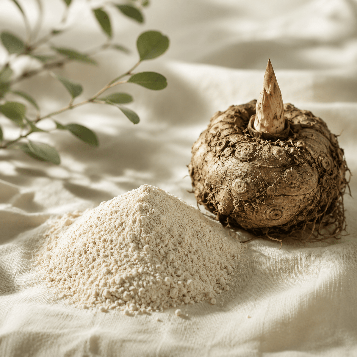 Konjac root and glucomannan powder illustrating a guide to doses, label claims and safe use