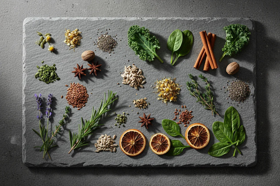 A simple flat lay of supplement ingredients — illustrating the four conditions attached to the authorised glucomannan weight loss claim