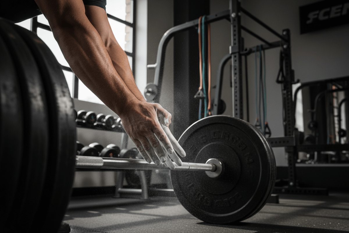 Barbell and training chalk illustrating a strength-building guide