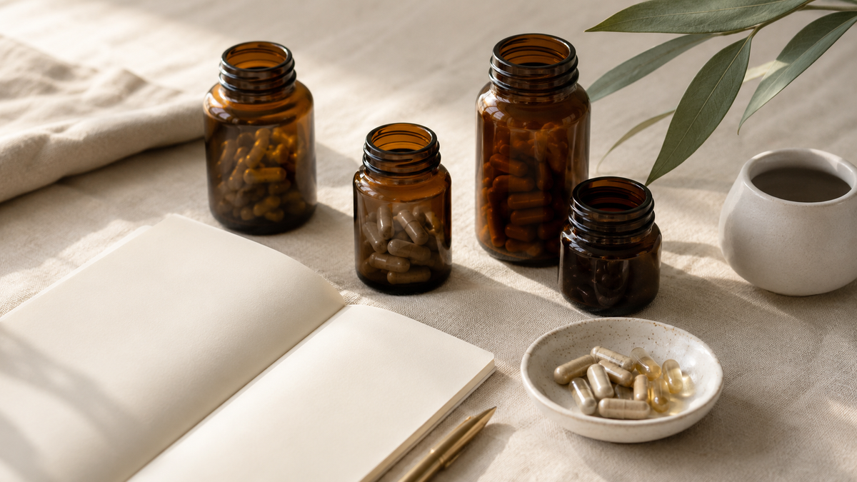 Supplement capsules beside plain documents and a brass seal on cream linen — supplement quality certifications explained