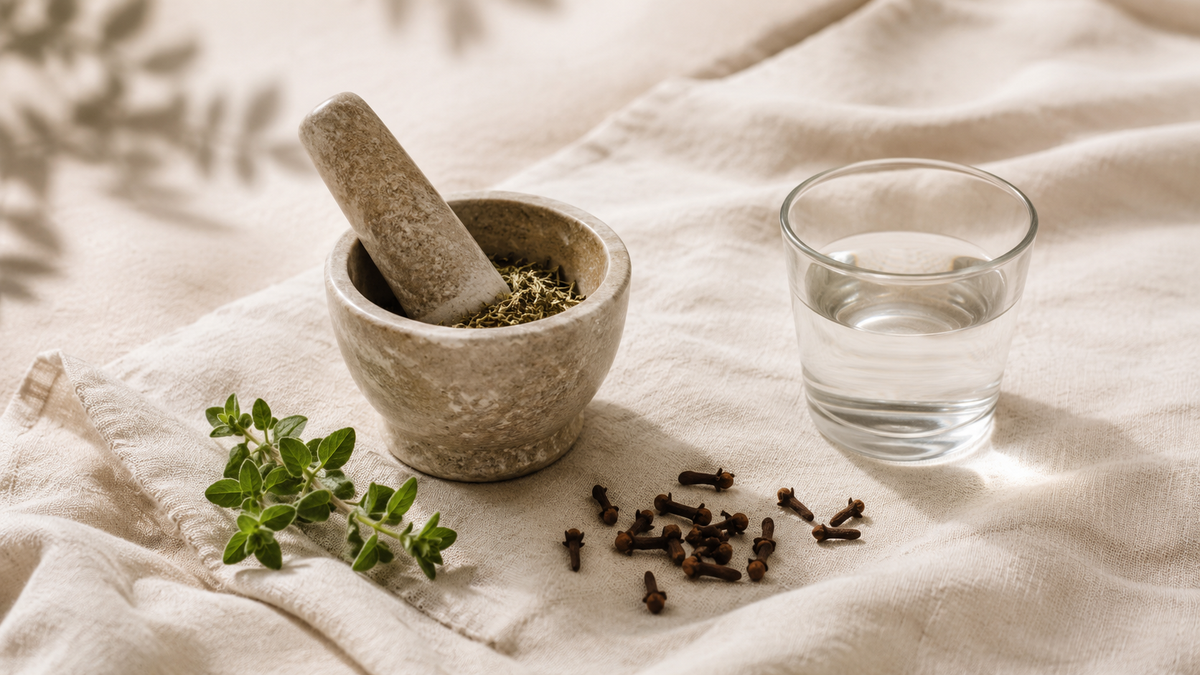 Botanical cleanse ingredients including wormwood, black walnut, clove, pumpkin seed and garlic