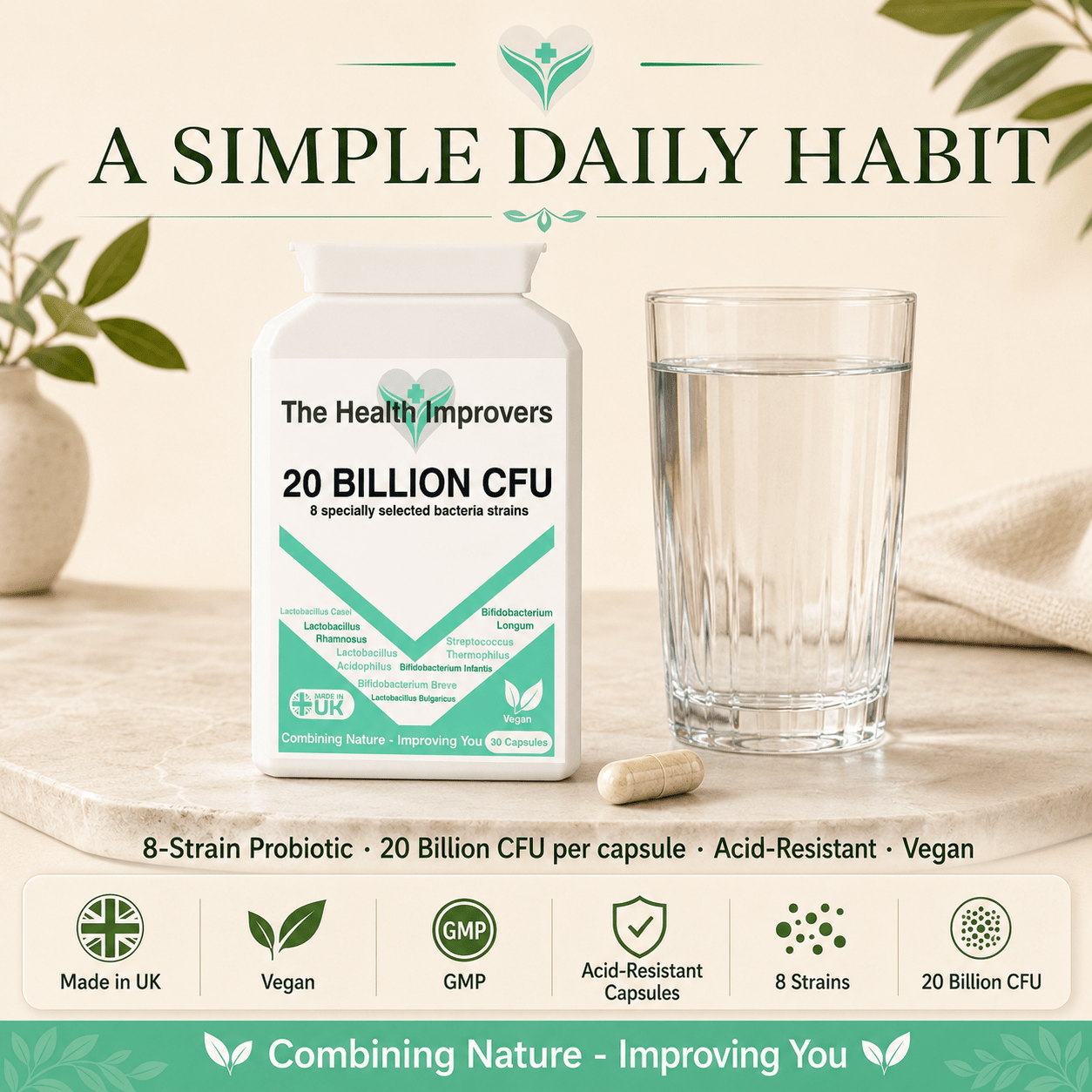 20 Billion CFU probiotic as a simple daily habit in an everyday routine