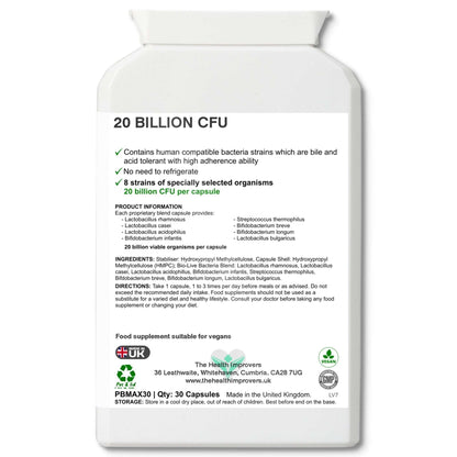 20 Billion CFU Probiotics 4 Digestion Gut Health & Bloating Supplement Capsules - The Health Improvers