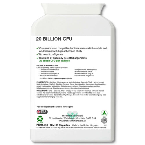 High Strength 8 Strain Probiotic | Vegan & Acid Resistant Capsules - The Health Improvers
