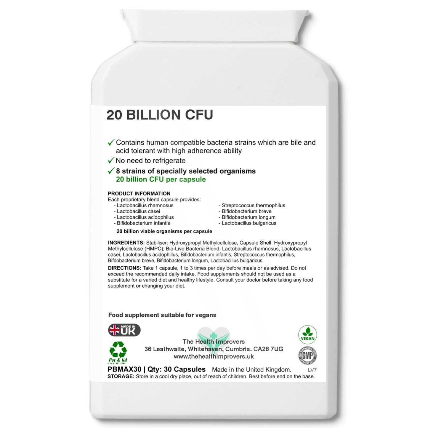 20 Billion CFU Probiotics 4 Digestion Gut Health & Bloating Supplement Capsules - The Health Improvers