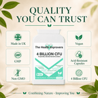 4 Billion CFU probiotic quality standards, UK made, vegan, GMP certified and acid-resistant