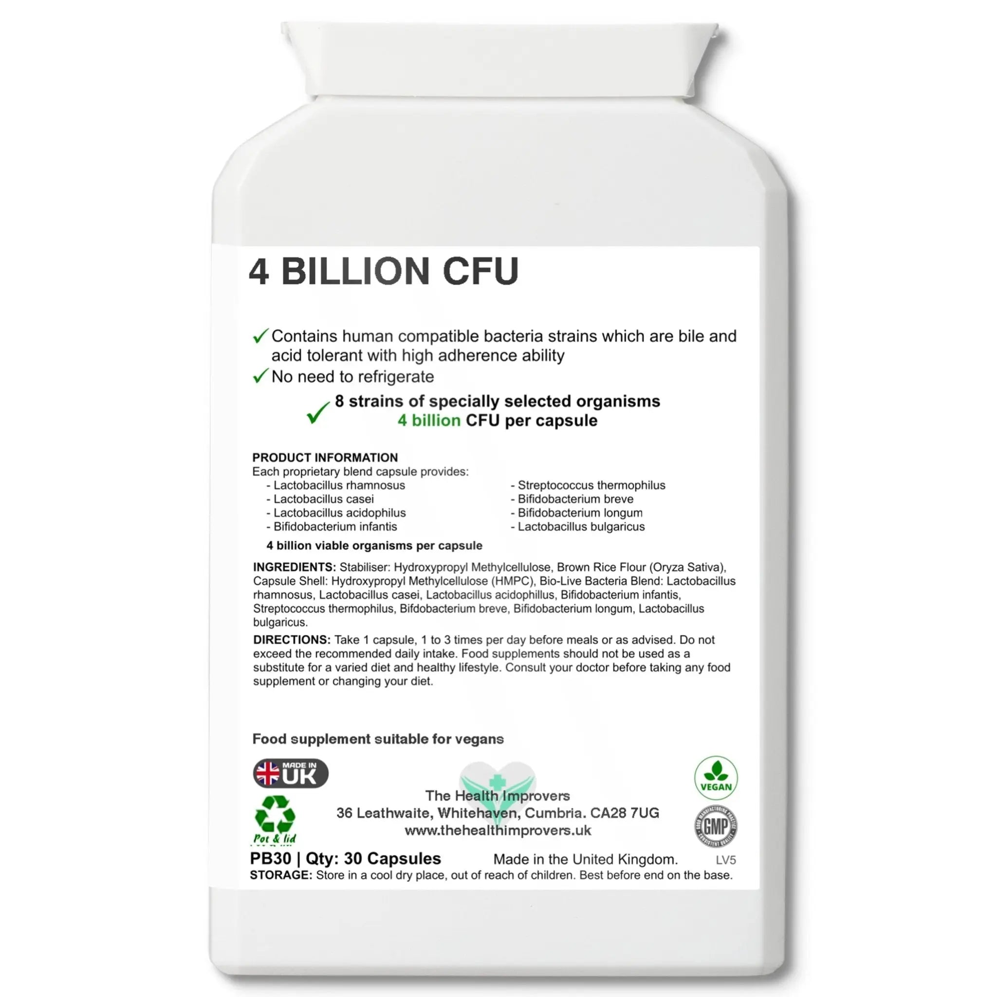 4 Billion CFU Probiotics for Digestion Gut Health & Bloating Supplement Capsules - The Health Improvers