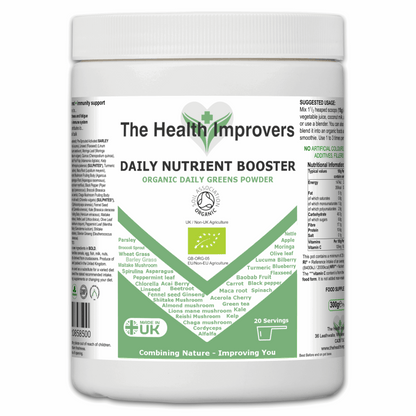 Organic Vegan Daily Nutrient Booster – Superfood Greens, Fruits, Mushrooms & Herbs The Health Improvers