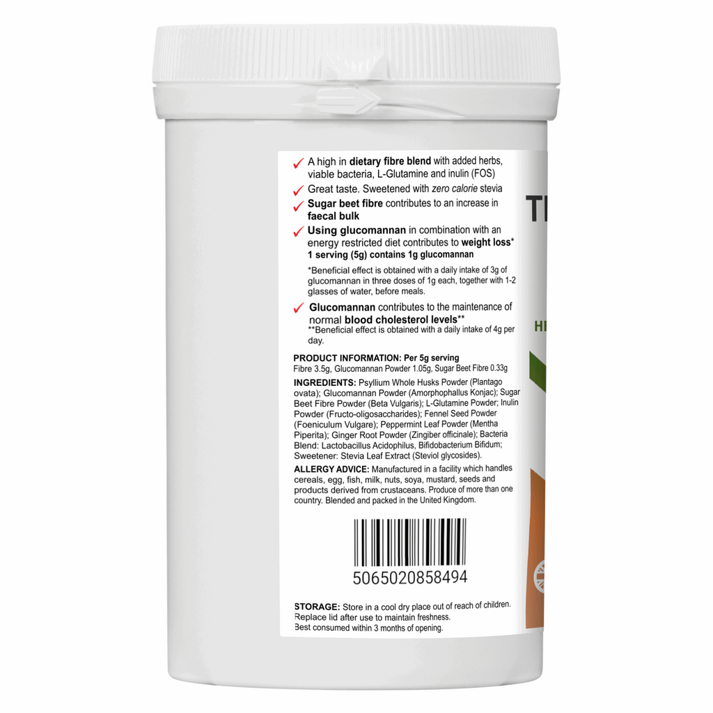 High-Fibre Bowel Blend with Glucomannan Prebiotics & Gut-Friendly Herbs The Health Improvers