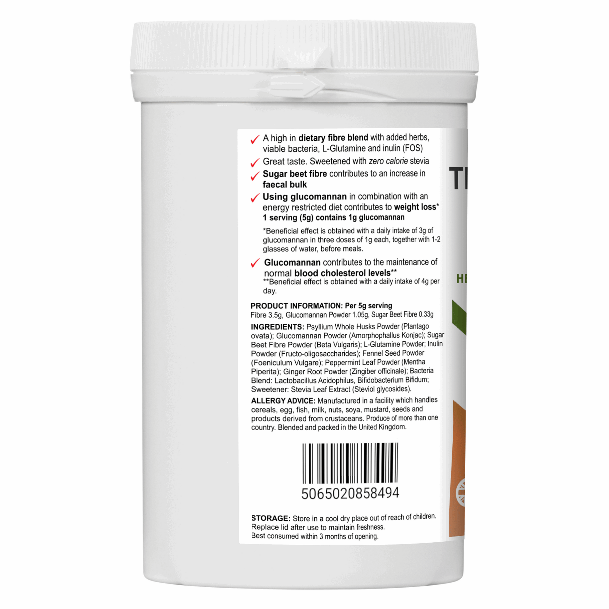 High-Fibre Bowel Blend with Glucomannan Prebiotics & Gut-Friendly Herbs The Health Improvers