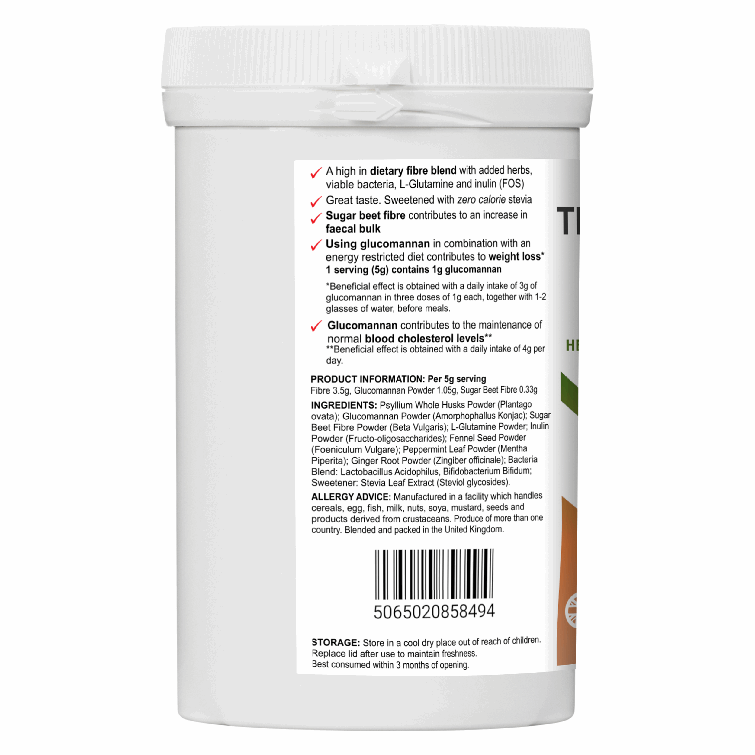 High-Fibre Bowel Blend with Glucomannan Prebiotics & Gut-Friendly Herbs The Health Improvers