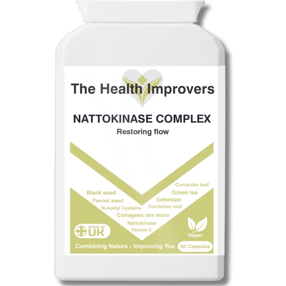 Nattokinase Complex 100mg - front of bottle - UK made vegan supplement