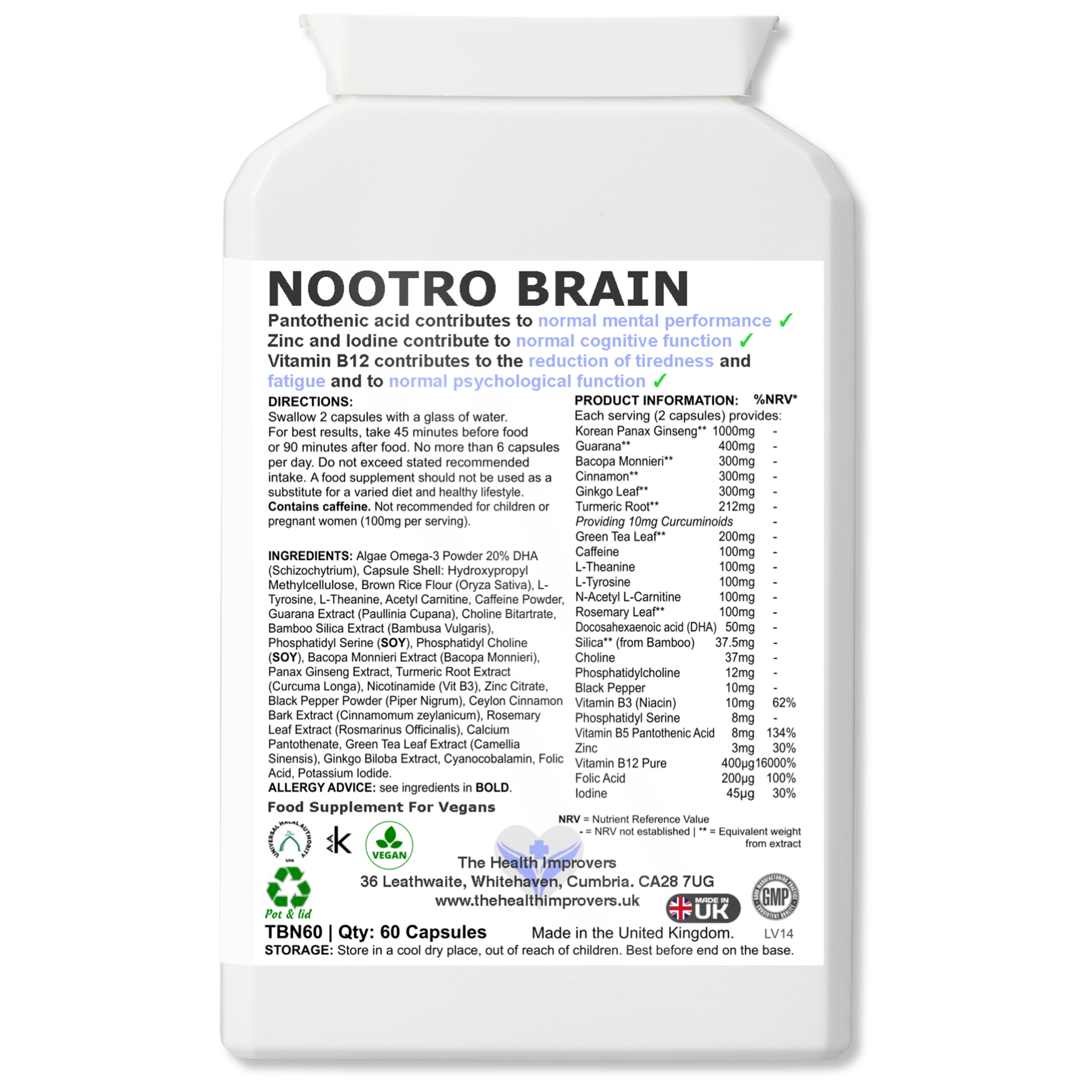 Nootropic Brain Supplement for Focus, Memory, Energy & Mental Performance