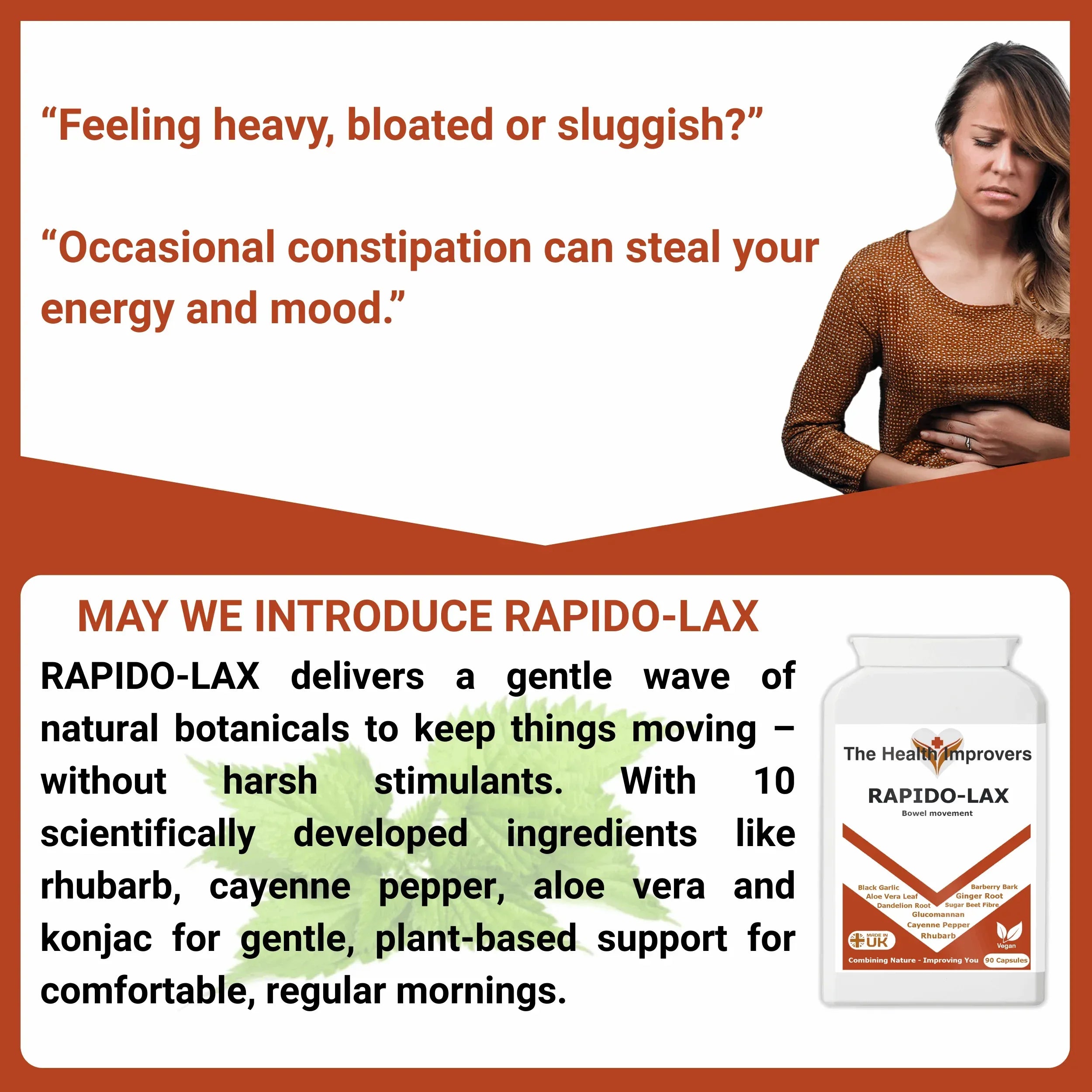 Rapido-Lax | Fast Acting Constipation Relief Supplement | Vegan Stool Softener - The Health Improvers