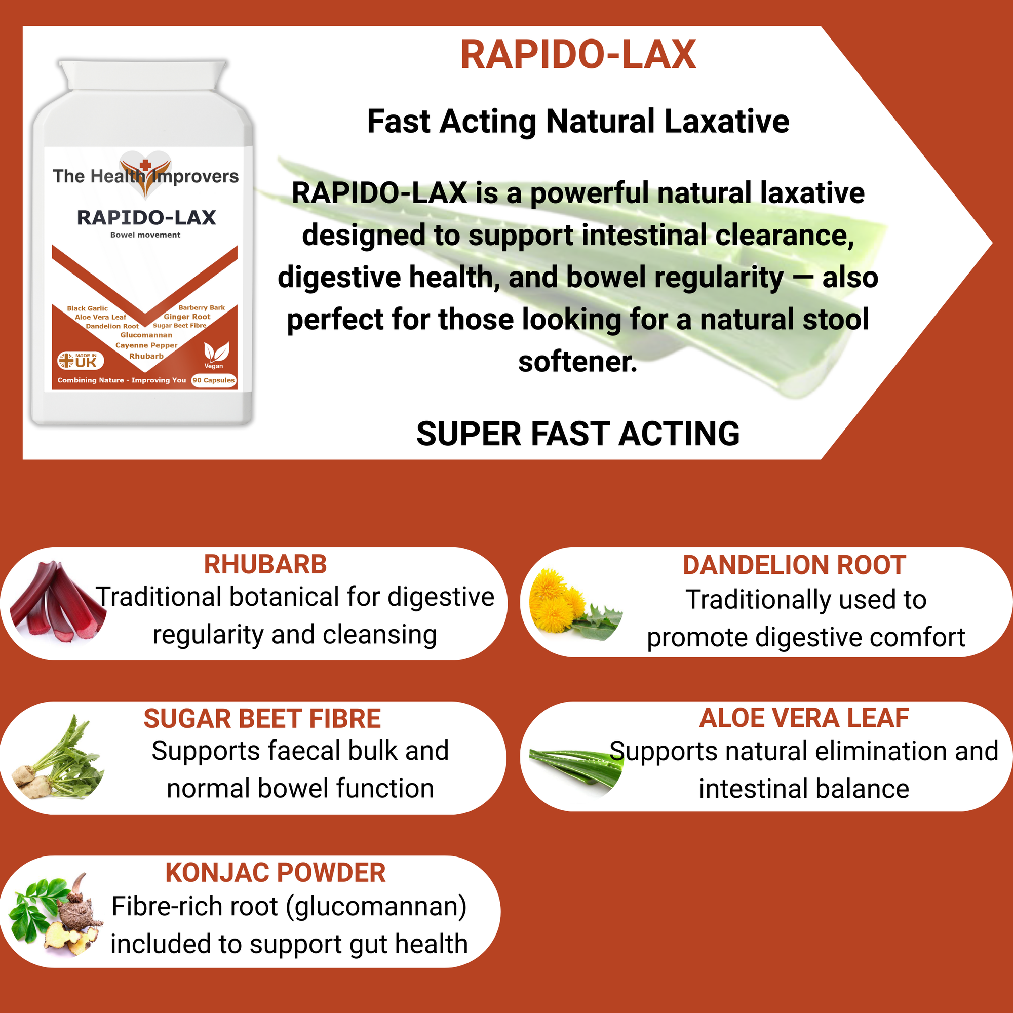 Rapido-Lax | Fast Acting Constipation Relief Supplement | Vegan Stool Softener The Health Improvers