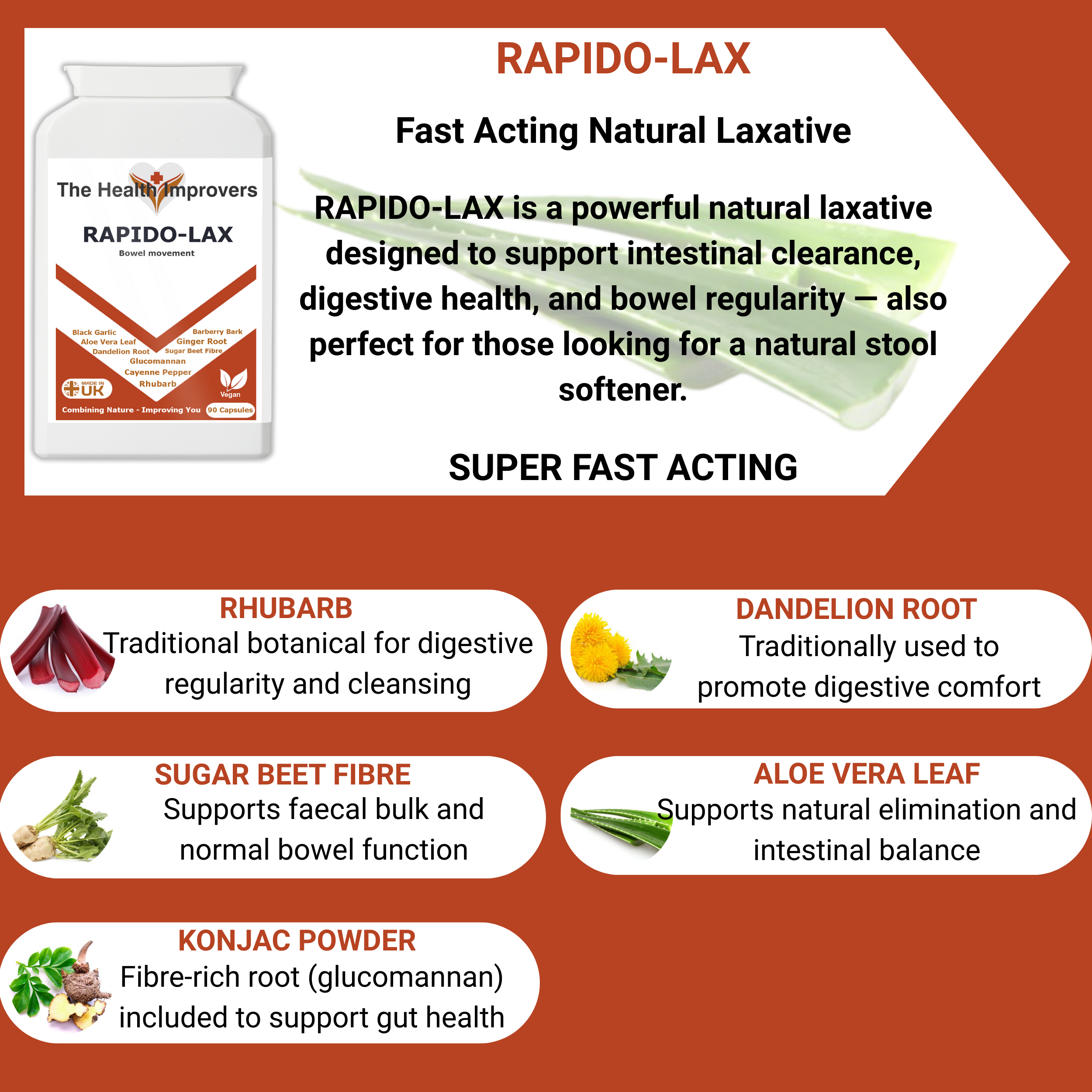 Rapido-Lax | Fast Acting Constipation Relief Supplement | Vegan Stool Softener The Health Improvers