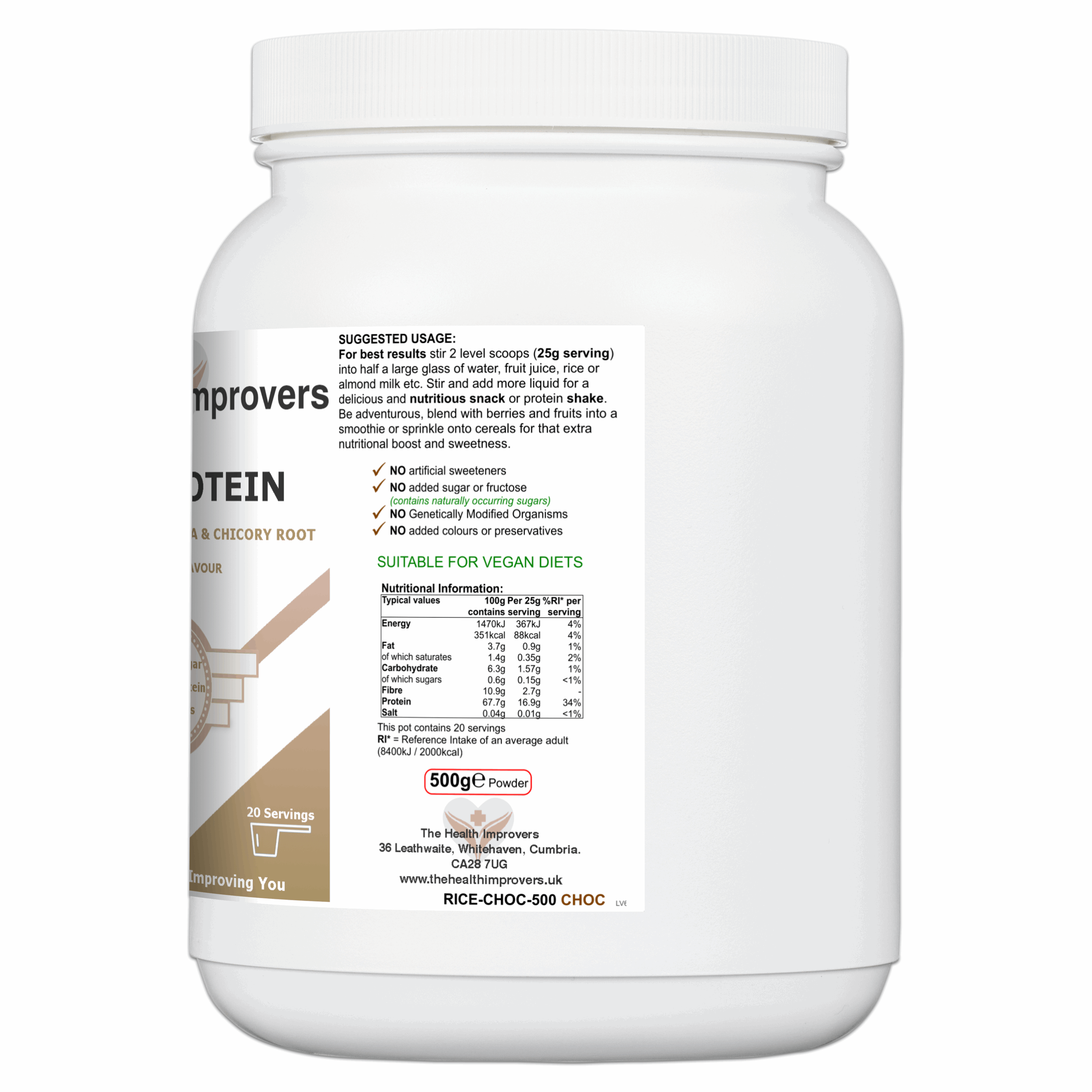 Rice Protein Powder  – Vegan with Chicory, Green Tea & Guarana The Health Improvers