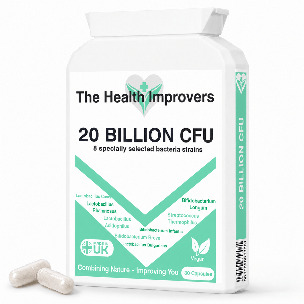 High Strength Probiotic 20 Billion CFU bottle by The Health Improvers