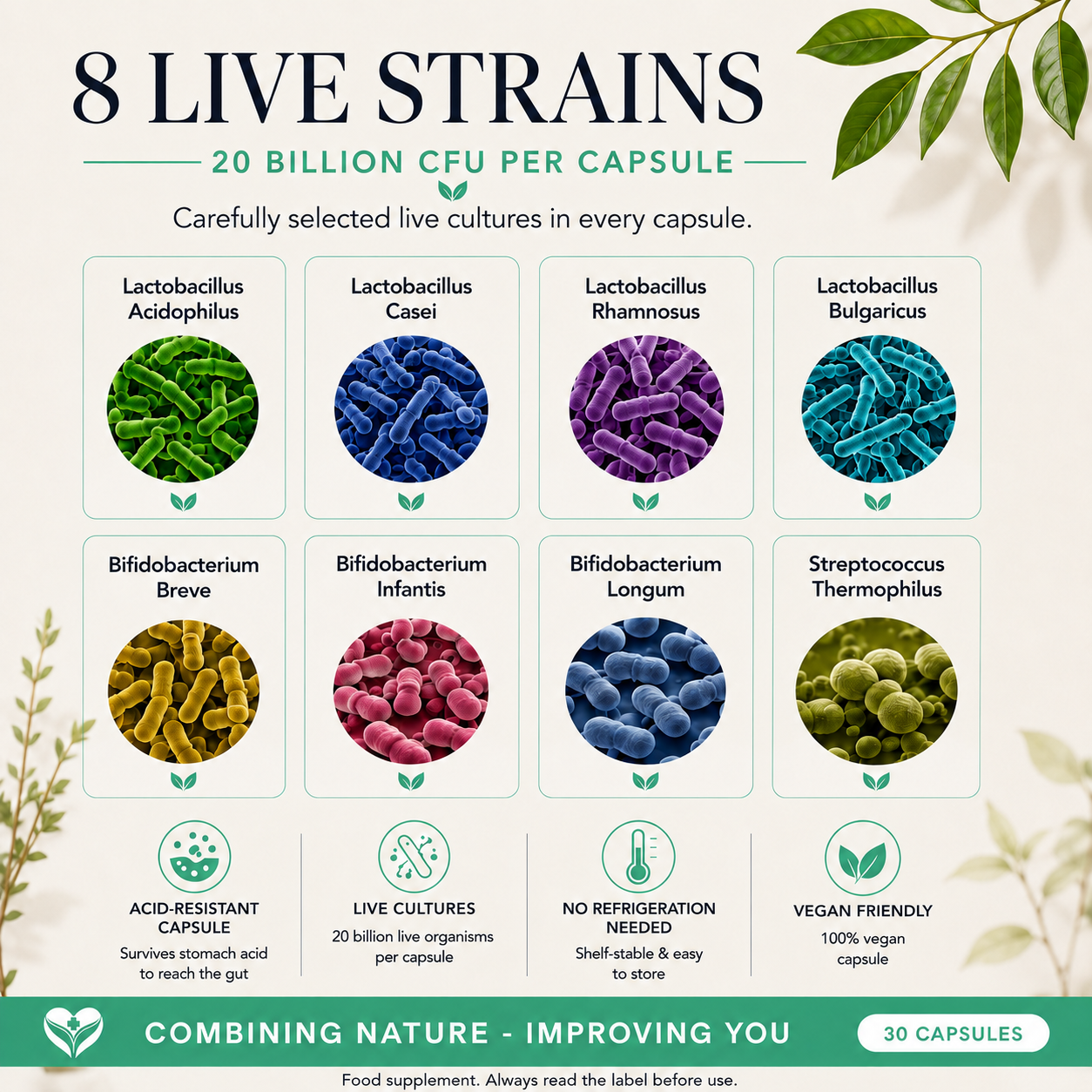 High Strength Probiotic UK | 20 Billion CFU 8-Strain Vegan Capsules