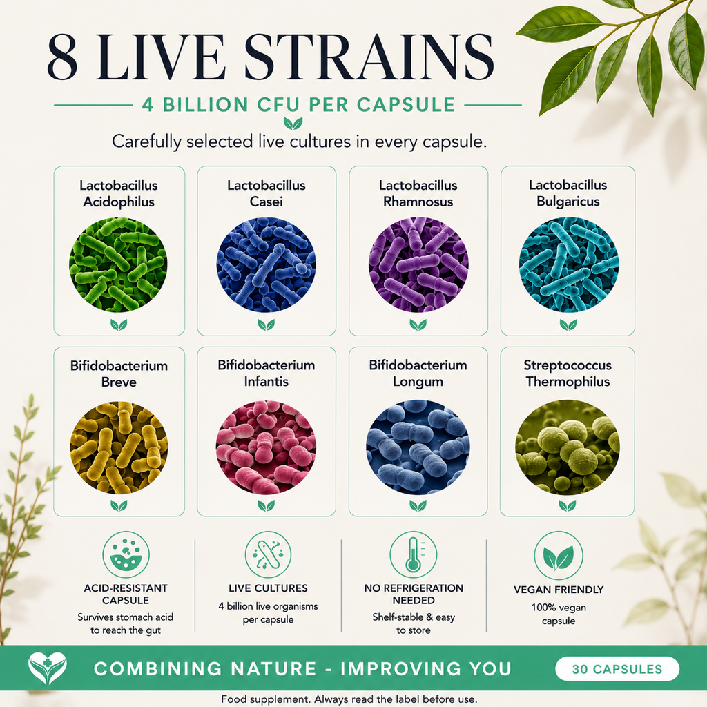 Vegan Probiotic UK | 4 Billion CFU 8-Strain Acid-Resistant Capsules