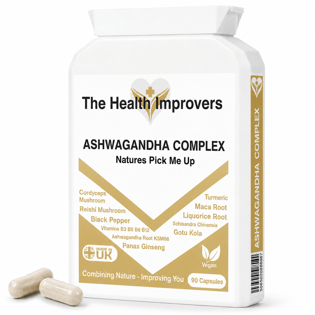 Ashwagandha KSM-66 supplement bottle by The Health Improvers