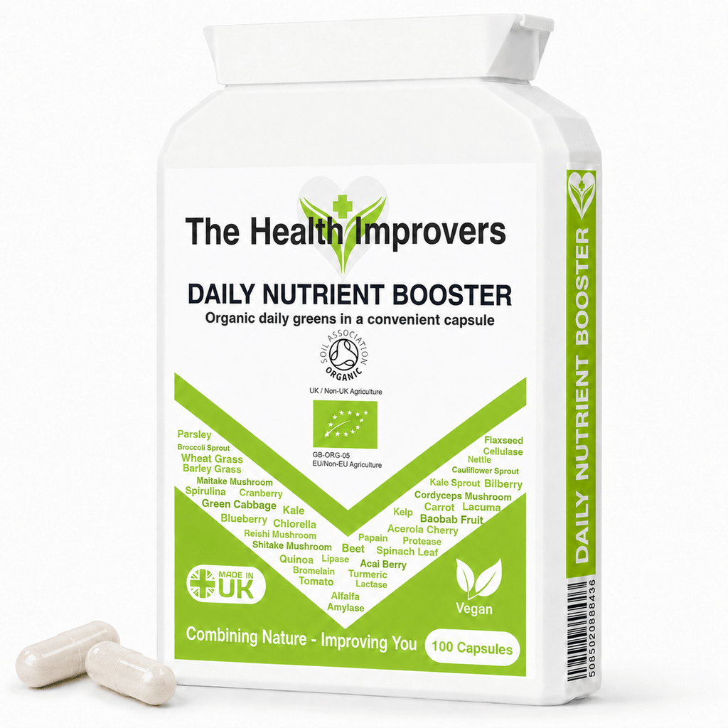 Organic Daily Nutrient Booster supplement bottle by The Health Improvers