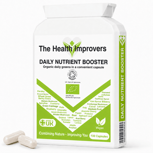 Organic Daily Nutrient Booster supplement bottle by The Health Improvers