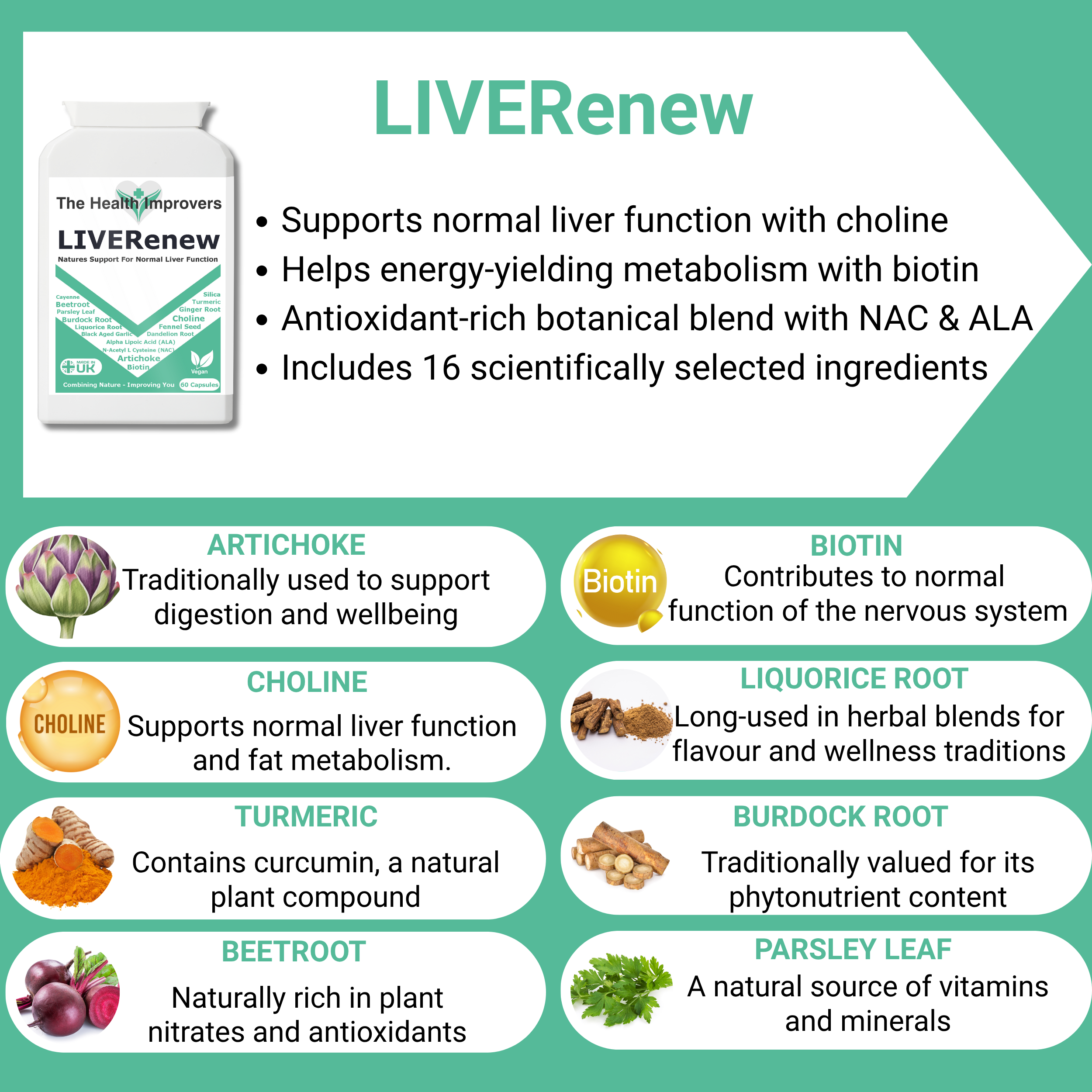 Liver & Gallbladder Complex Supplement | Natural Detox, Cleanse & Cell Protection The Health Improvers