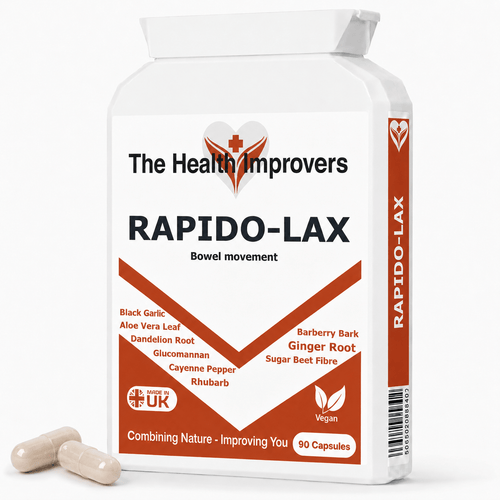 Rapido-Lax constipation relief supplement bottle by The Health Improvers