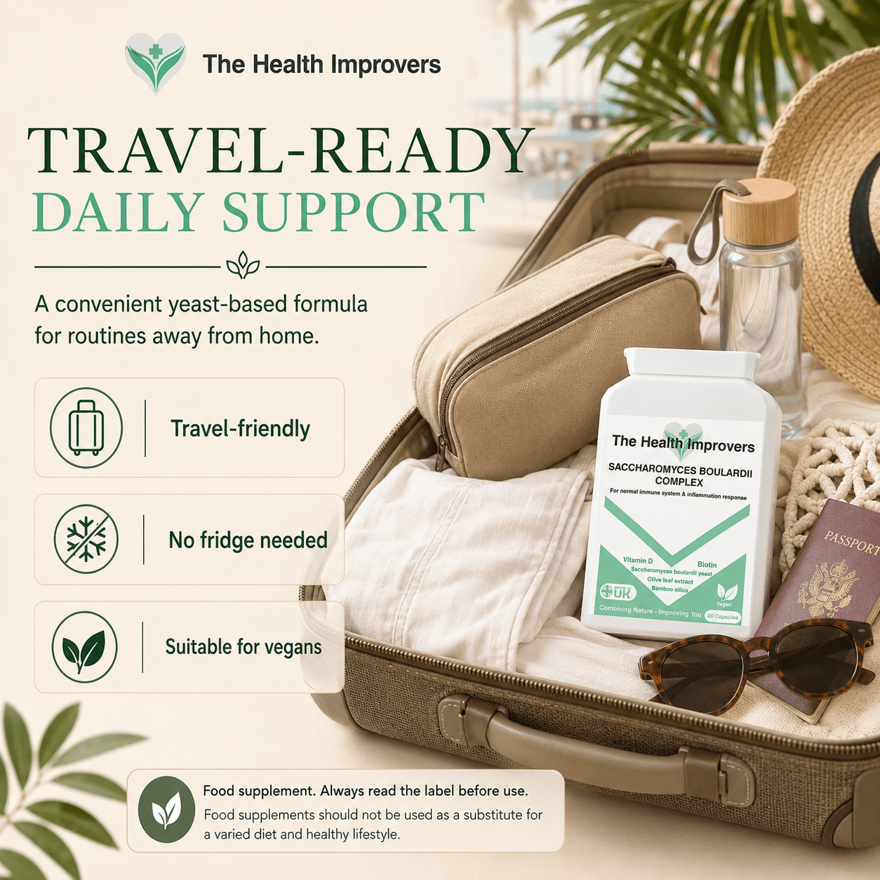 Travel-ready daily support, Saccharomyces Boulardii Complex in convenient capsules