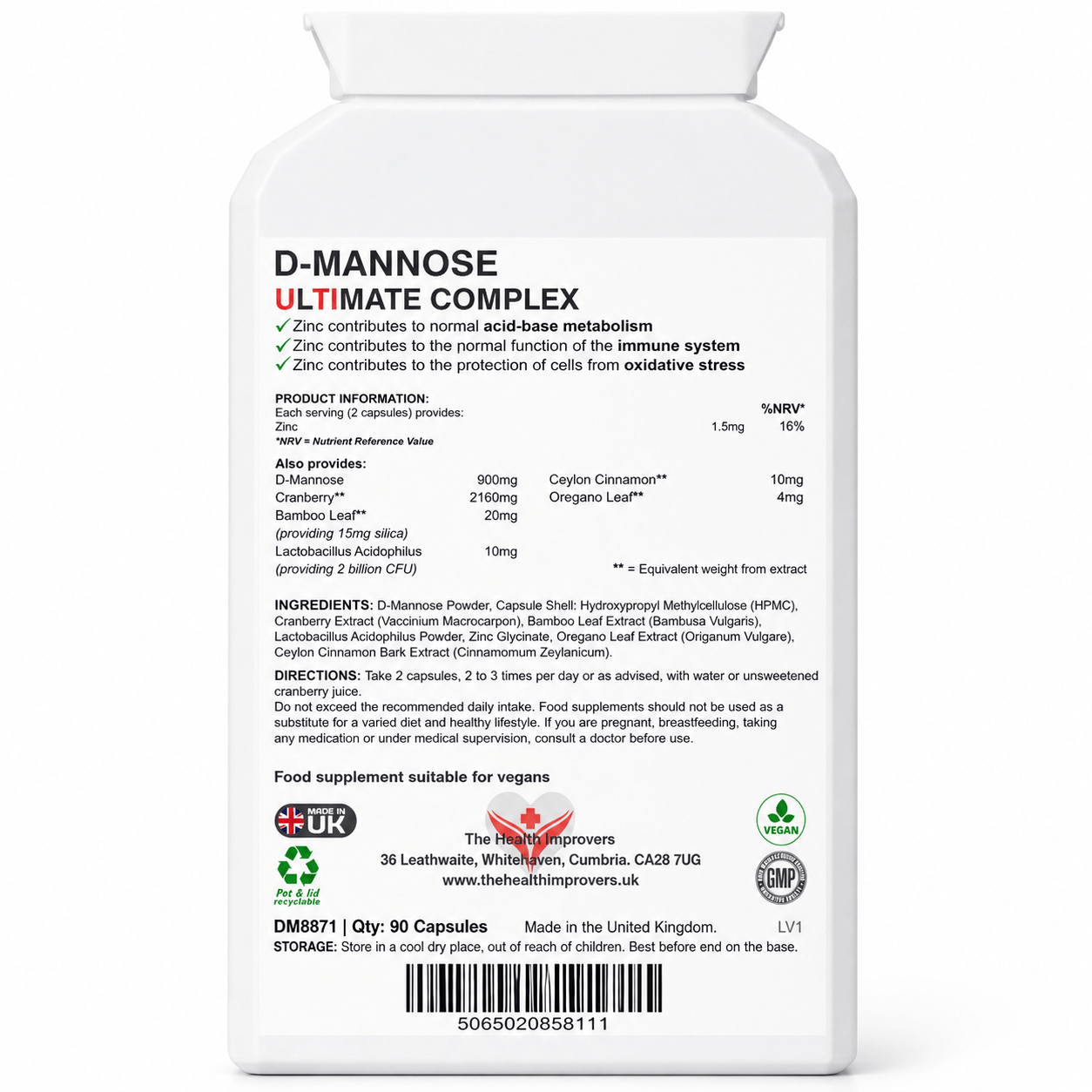 D-Mannose back label with supplement facts