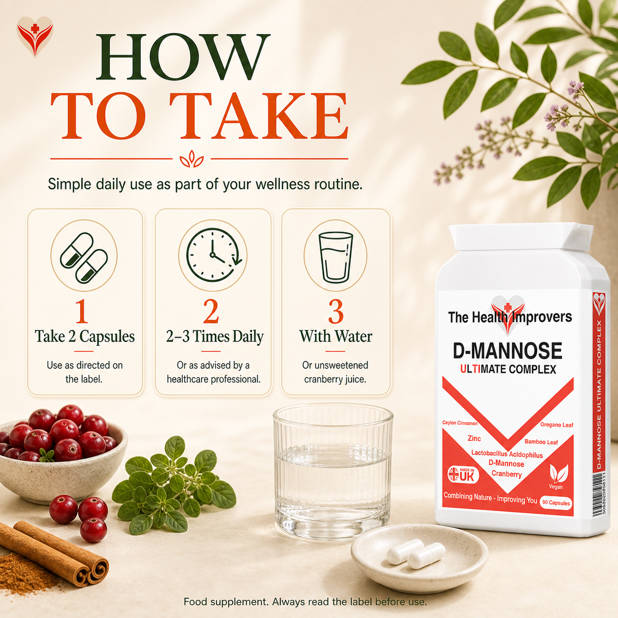 D-Mannose UTI Support Supplement | High Strength Cranberry, Probiotics & Zinc
