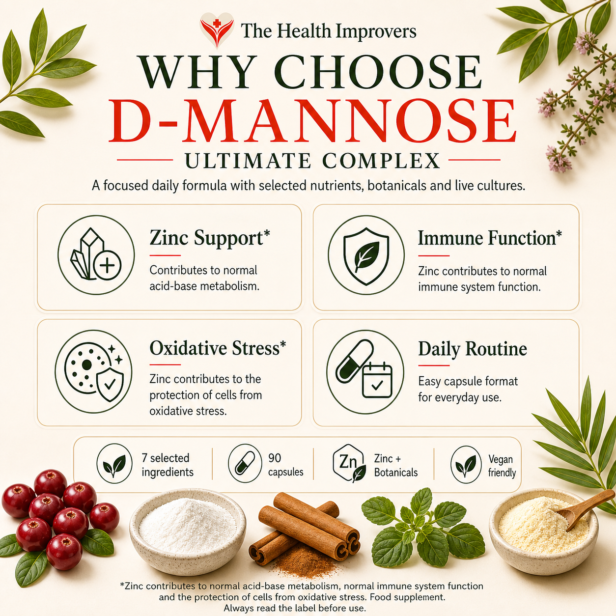 D-Mannose UTI Support Supplement | High Strength Cranberry, Probiotics & Zinc
