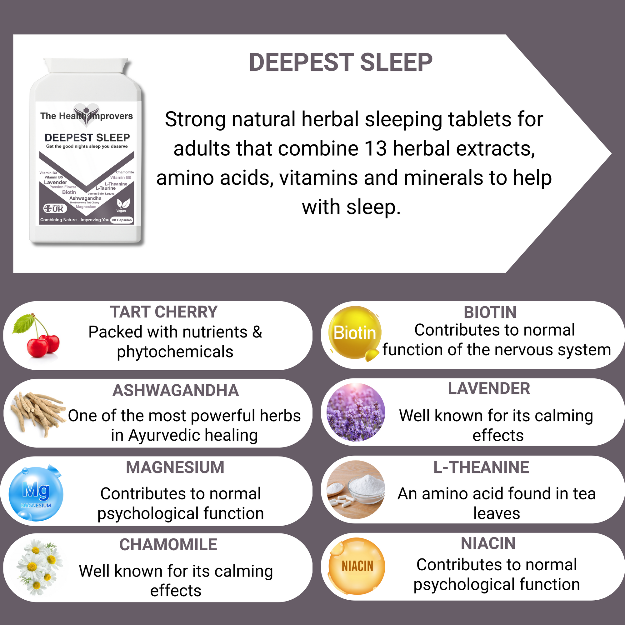 Strong & Effective Night Time Supplement with Magnesium | Vegan | UK Made The Health Improvers