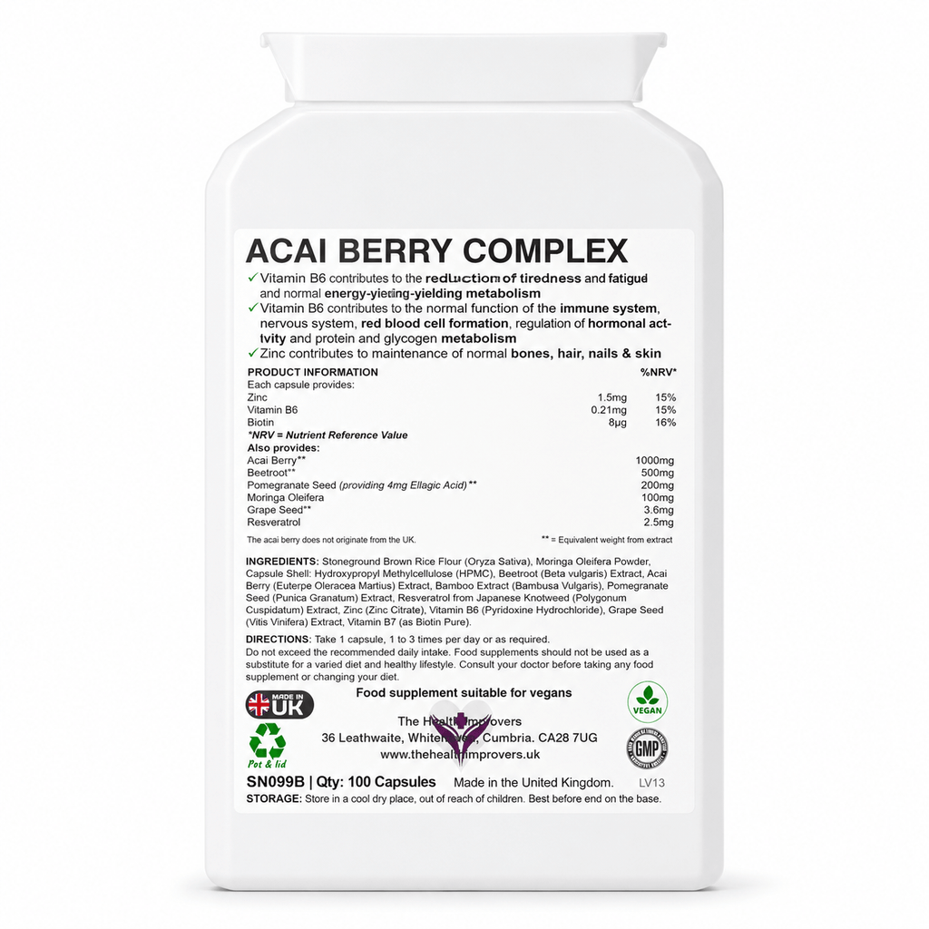 Acai Berry Complex supplement facts and ingredients panel