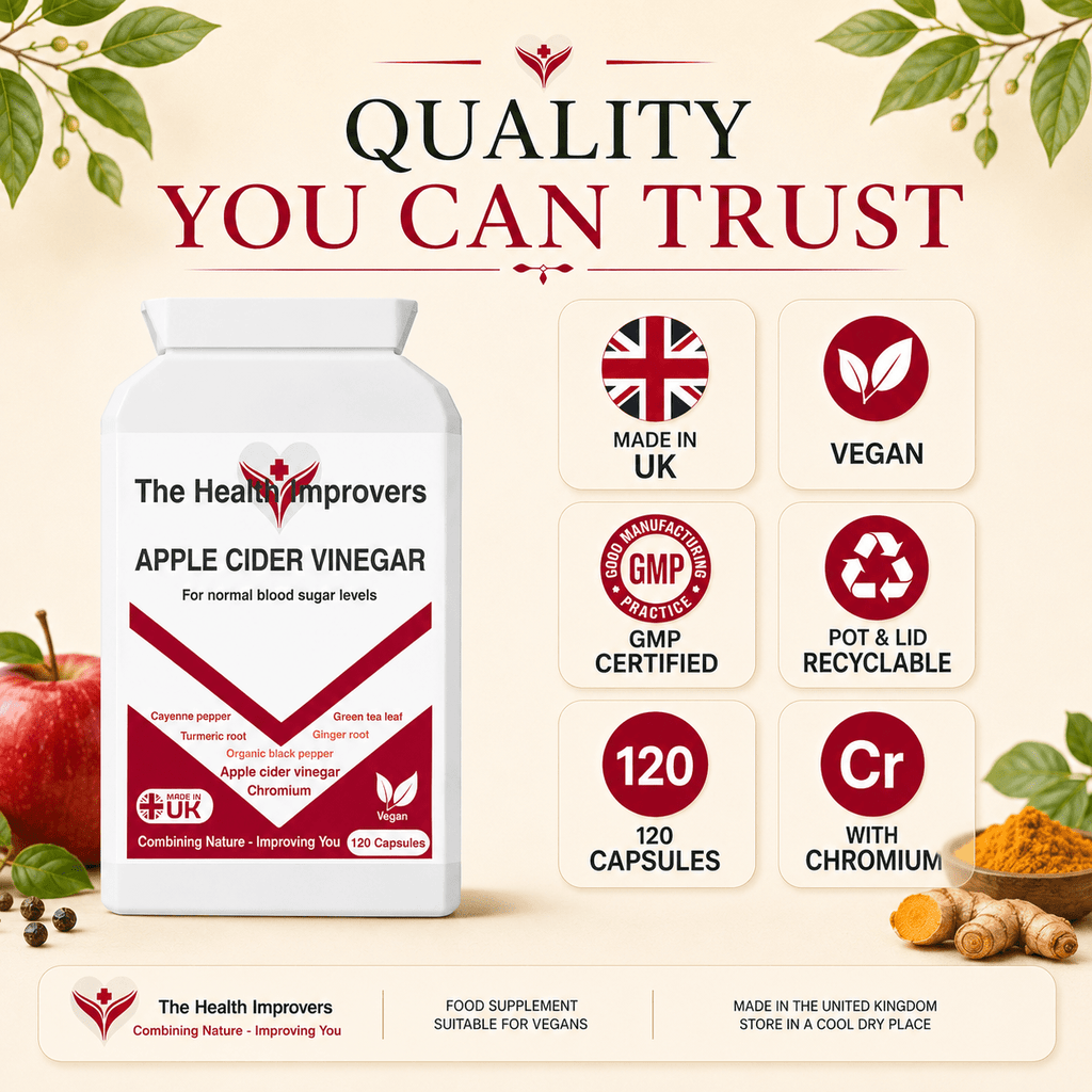 Apple Cider Vinegar Complex quality standards, UK made, vegan and GMP certified